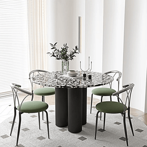 Martinez Small Round Dining Table – Modern Marble Top & Wood Base Round Dining Table (80cm / 90cm / 100cm), Compact Dining Table for 4 – Contemporary Kitchen & Dining Room Furniture - Sleek Furniture