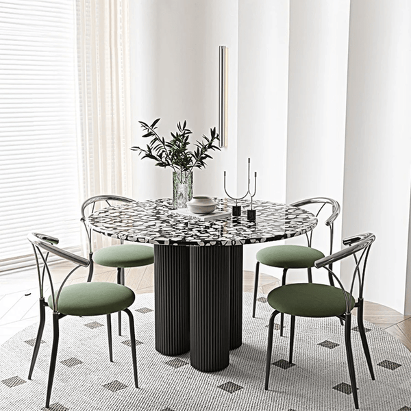 Martinez Small Round Dining Table – Modern Marble Top & Wood Base Round Dining Table (80cm / 90cm / 100cm), Compact Dining Table for 4 – Contemporary Kitchen & Dining Room Furniture - Sleek Furniture