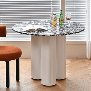 Martinez Small Round Dining Table – Modern Marble Top & Wood Base Round Dining Table (80cm / 90cm / 100cm), Compact Dining Table for 4 – Contemporary Kitchen & Dining Room Furniture - Sleek Furniture