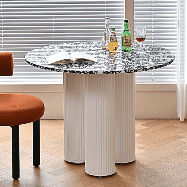 Martinez Small Round Dining Table – Modern Marble Top & Wood Base Round Dining Table (80cm / 90cm / 100cm), Compact Dining Table for 4 – Contemporary Kitchen & Dining Room Furniture - Sleek Furniture