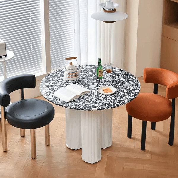 Martinez Small Round Dining Table – Modern Marble Top & Wood Base Round Dining Table (80cm / 90cm / 100cm), Compact Dining Table for 4 – Contemporary Kitchen & Dining Room Furniture - Sleek Furniture