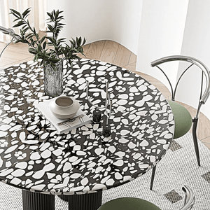 Martinez Small Round Dining Table – Modern Marble Top & Wood Base Round Dining Table (80cm / 90cm / 100cm), Compact Dining Table for 4 – Contemporary Kitchen & Dining Room Furniture - Sleek Furniture