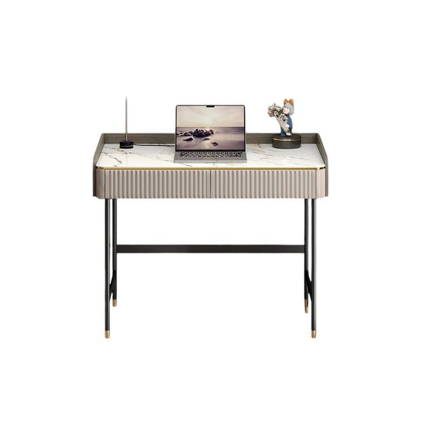 Mateo Modern Home Office Desk with Drawers and Storage Shelves | Contemporary Workstation Table in MDF, Sintered Stone & Steel Frame | Multi - Color Study & Computer Desk - Sleek Furniture