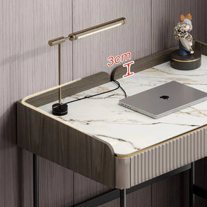 Mateo Modern Home Office Desk with Drawers and Storage Shelves | Contemporary Workstation Table in MDF, Sintered Stone & Steel Frame | Multi - Color Study & Computer Desk - Sleek Furniture