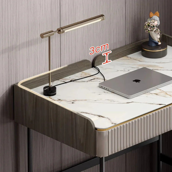 Mateo Modern Home Office Desk with Drawers and Storage Shelves | Contemporary Workstation Table in MDF, Sintered Stone & Steel Frame | Multi - Color Study & Computer Desk - Sleek Furniture