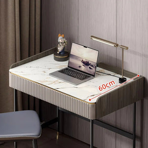 Mateo Modern Home Office Desk with Drawers and Storage Shelves | Contemporary Workstation Table in MDF, Sintered Stone & Steel Frame | Multi - Color Study & Computer Desk - Sleek Furniture