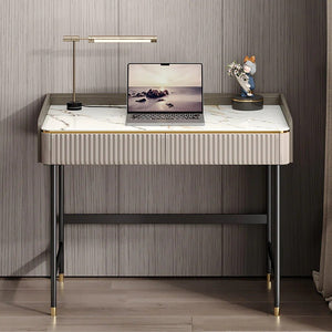 Mateo Modern Home Office Desk with Drawers and Storage Shelves | Contemporary Workstation Table in MDF, Sintered Stone & Steel Frame | Multi - Color Study & Computer Desk - Sleek Furniture