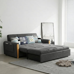 Mavis Two Seater Sofa Bed – Modern Convertible Sofa Couch Bed in Dark Grey Upholstered Linen with High Density Foam, Space Saving Pull Out Guest Bed for Living Room & Bedroom - Sleek Furniture
