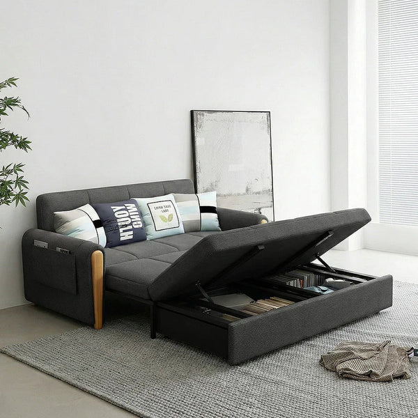 Mavis Two Seater Sofa Bed – Modern Convertible Sofa Couch Bed in Dark Grey Upholstered Linen with High Density Foam, Space Saving Pull Out Guest Bed for Living Room & Bedroom - Sleek Furniture