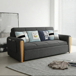 Mavis Two Seater Sofa Bed – Modern Convertible Sofa Couch Bed in Dark Grey Upholstered Linen with High Density Foam, Space Saving Pull Out Guest Bed for Living Room & Bedroom - Sleek Furniture