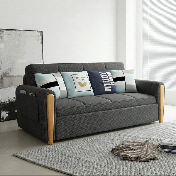 Mavis Two Seater Sofa Bed – Modern Convertible Sofa Couch Bed in Dark Grey Upholstered Linen with High Density Foam, Space Saving Pull Out Guest Bed for Living Room & Bedroom - Sleek Furniture