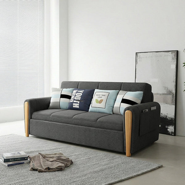 Mavis Two Seater Sofa Bed – Modern Convertible Sofa Couch Bed in Dark Grey Upholstered Linen with High Density Foam, Space Saving Pull Out Guest Bed for Living Room & Bedroom - Sleek Furniture