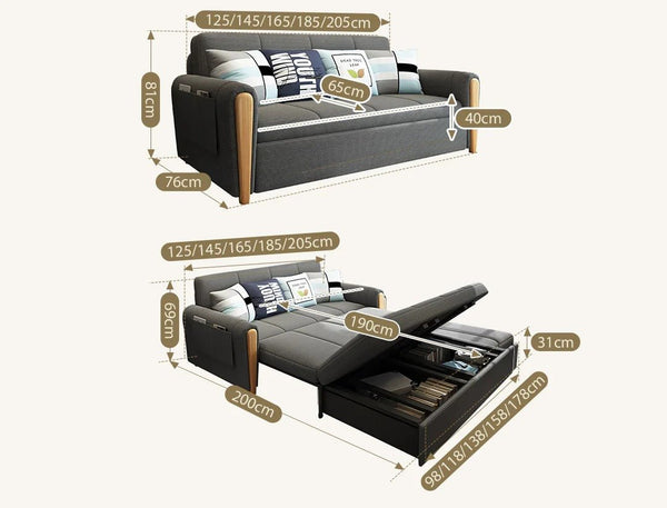 Mavis Two Seater Sofa Bed – Modern Convertible Sofa Couch Bed in Dark Grey Upholstered Linen with High Density Foam, Space Saving Pull Out Guest Bed for Living Room & Bedroom - Sleek Furniture