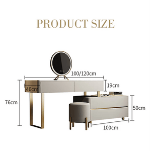 Maynard Dressing Table with Sideboard, LED Mirror & Storage Drawers, Modern Vanity Makeup Desk with Steel Frame, Contemporary Bedroom Dressing Station - Sleek Furniture