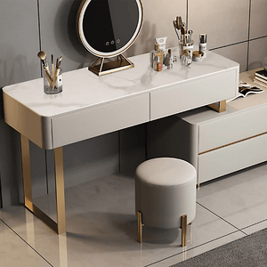 Maynard Dressing Table with Sideboard, LED Mirror & Storage Drawers, Modern Vanity Makeup Desk with Steel Frame, Contemporary Bedroom Dressing Station - Sleek Furniture