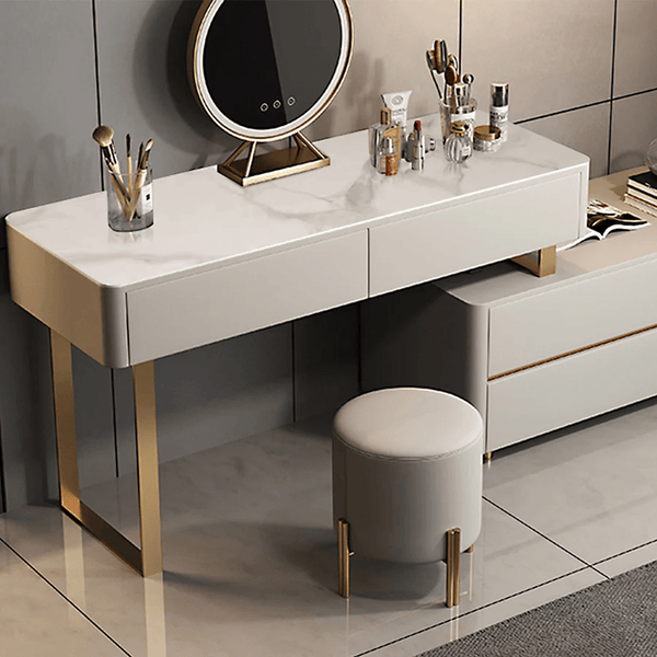 Maynard Dressing Table with Sideboard, LED Mirror & Storage Drawers, Modern Vanity Makeup Desk with Steel Frame, Contemporary Bedroom Dressing Station - Sleek Furniture