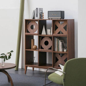 Maze Shelving Unit Bookcase in Rosewood & Oak – Modern Wooden Storage Display Shelf for Living Room, Office & Study - Sleek Furniture