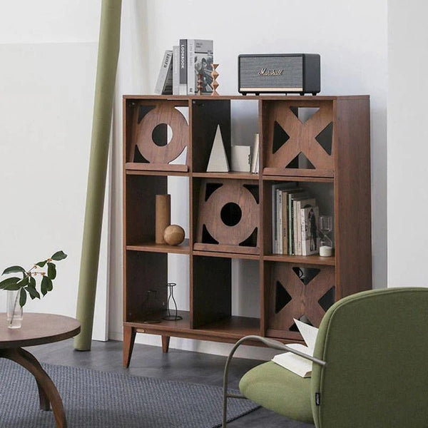 Maze Shelving Unit Bookcase in Rosewood & Oak – Modern Wooden Storage Display Shelf for Living Room, Office & Study - Sleek Furniture