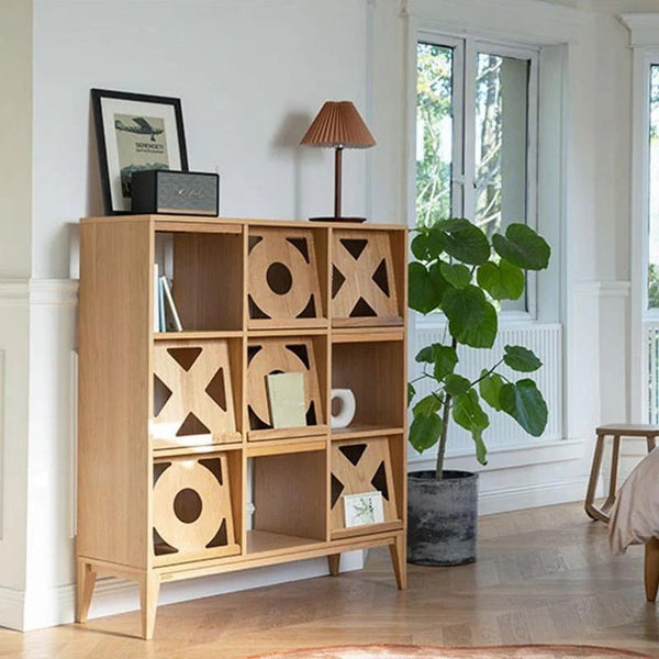 Maze Shelving Unit Bookcase in Rosewood & Oak – Modern Wooden Storage Display Shelf for Living Room, Office & Study - Sleek Furniture