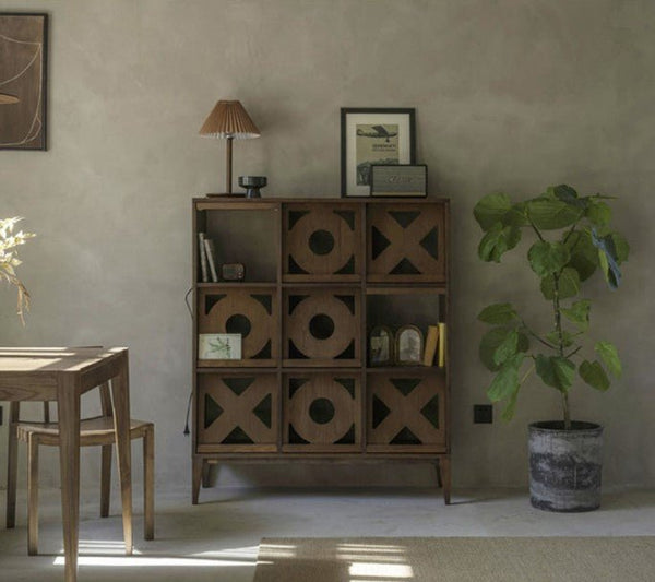 Maze Shelving Unit Bookcase in Rosewood & Oak – Modern Wooden Storage Display Shelf for Living Room, Office & Study - Sleek Furniture