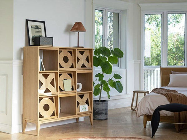 Maze Shelving Unit Bookcase in Rosewood & Oak – Modern Wooden Storage Display Shelf for Living Room, Office & Study - Sleek Furniture