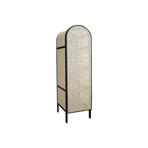 Melisa Cane Rattan Wardrobe – Solid Wood Oak Finish Storage Cabinet with Rattan Doors, Contemporary Bedroom Armoire (Oak, Green & Black Accents) - Sleek Furniture