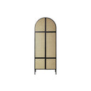 Melisa Cane Rattan Wardrobe – Solid Wood Oak Finish Storage Cabinet with Rattan Doors, Contemporary Bedroom Armoire (Oak, Green & Black Accents) - Sleek Furniture