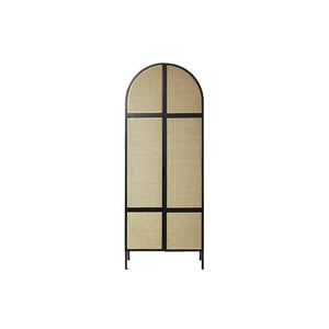 Melisa Cane Rattan Wardrobe – Solid Wood Oak Finish Storage Cabinet with Rattan Doors, Contemporary Bedroom Armoire (Oak, Green & Black Accents) - Sleek Furniture
