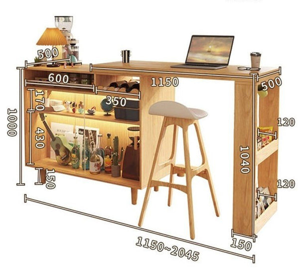Melissa Folding Bar Table Set with Sideboard – Space - Saving Wooden Home Bar Unit, Light Oak Finish, Modern Kitchen & Dining Furniture - Sleek Furniture