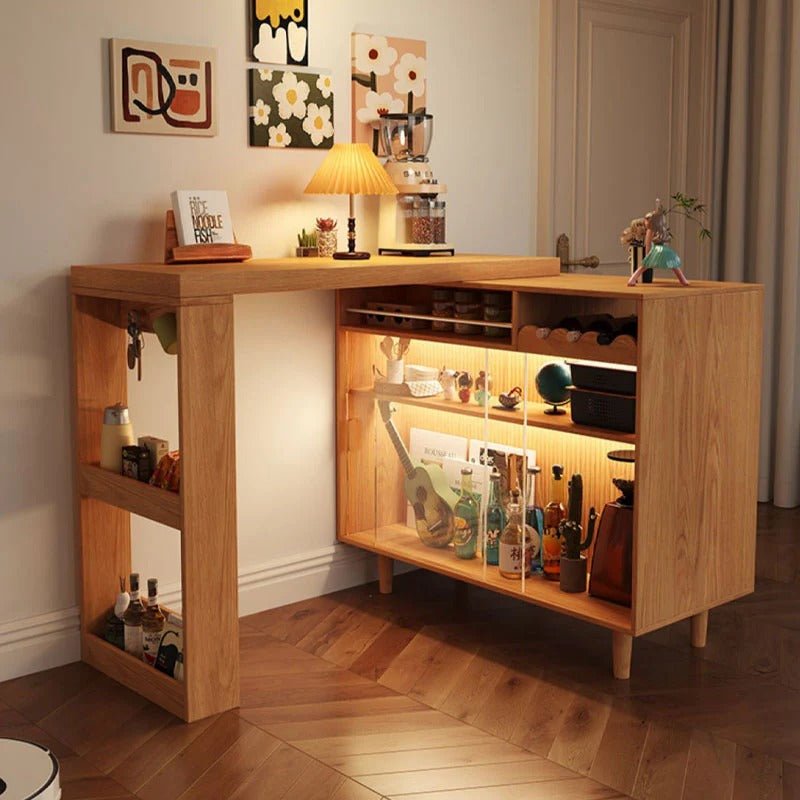 Melissa Folding Bar Table Set with Sideboard – Space - Saving Wooden Home Bar Unit, Light Oak Finish, Modern Kitchen & Dining Furniture - Sleek Furniture