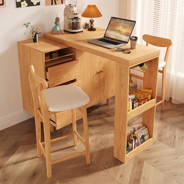 Melissa Folding Bar Table with Sideboard Storage Unit, Light Oak Wooden Breakfast Bar Table, Space Saving Foldable Dining Table for Kitchen, Home Bar & Small Spaces - Sleek Furniture
