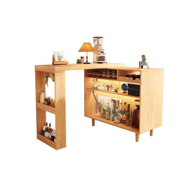 Melissa Folding Bar Table with Sideboard Storage Unit, Light Oak Wooden Breakfast Bar Table, Space Saving Foldable Dining Table for Kitchen, Home Bar & Small Spaces - Sleek Furniture