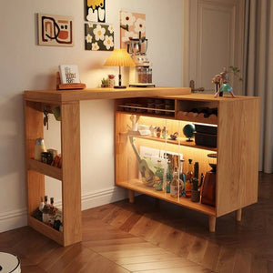 Melissa Folding Bar Table with Sideboard Storage Unit, Light Oak Wooden Breakfast Bar Table, Space Saving Foldable Dining Table for Kitchen, Home Bar & Small Spaces - Sleek Furniture