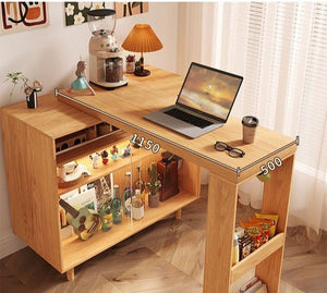 Melissa Folding Bar Table with Sideboard Storage Unit, Light Oak Wooden Breakfast Bar Table, Space Saving Foldable Dining Table for Kitchen, Home Bar & Small Spaces - Sleek Furniture