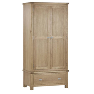 Memphis Limed Oak 2 Door 1 Drawer Wooden Wardrobe with Hanging Rail & Storage Drawer - Sleek Furniture