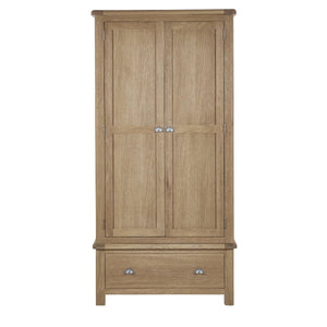 Memphis Limed Oak 2 Door 1 Drawer Wooden Wardrobe with Hanging Rail & Storage Drawer - Sleek Furniture