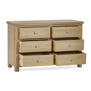 Memphis Limed Oak 6 Drawer Wide Chest of Drawers with Interchangeable Silver Handles - Sleek Furniture