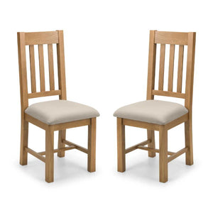 Hereford Solid White Oak Dining Chairs Set of 2 with Taupe Linen Upholstered Seats, Slatted Back, Waxed Finish, Wooden Dining Chair Pair