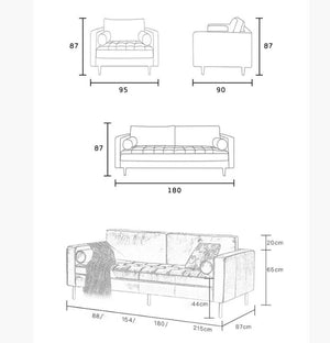 Minimalist Real Leather Three Seater Sofa – Modern Living Room Couch with High-Density Foam Cushions, Removable Seat Cushions, Durable Metal Legs - Sleek Furniture