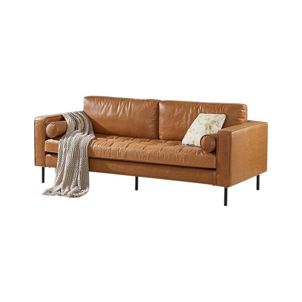 Minimalist Real Leather Three Seater Sofa – Modern Living Room Couch with High-Density Foam Cushions, Removable Seat Cushions, Durable Metal Legs - Sleek Furniture