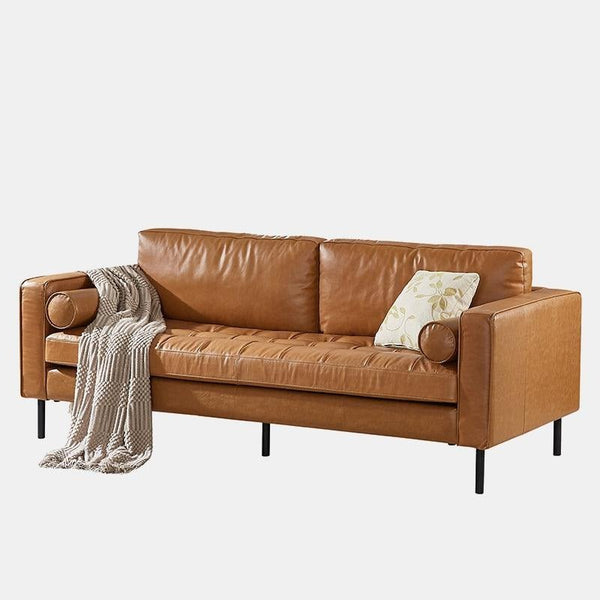 Minimalist Real Leather Three Seater Sofa – Modern Living Room Couch with High-Density Foam Cushions, Removable Seat Cushions, Durable Metal Legs - Sleek Furniture