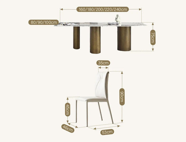 Mira Modern Dining Table – White Sintered Stone Top with Luxury Gold Metal Base, Contemporary Designer Dining Table - Sleek Furniture