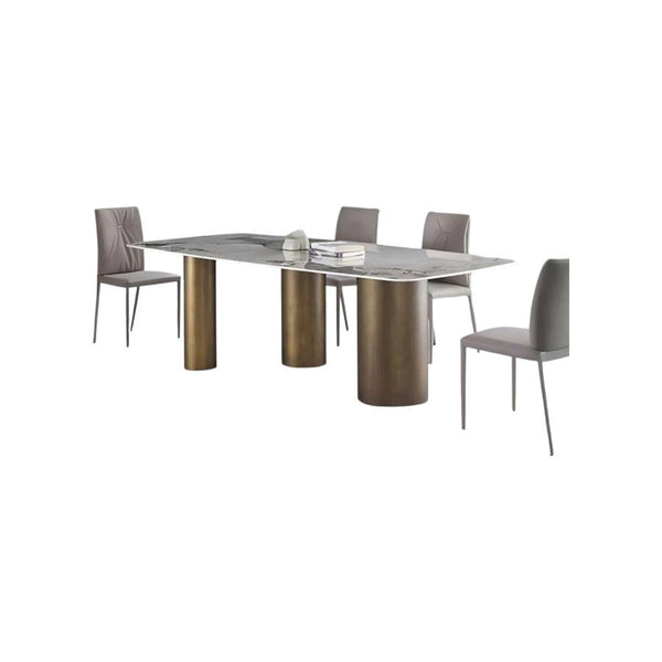 Mira Modern Dining Table – White Sintered Stone Top with Luxury Gold Metal Base, Contemporary Designer Dining Table - Sleek Furniture