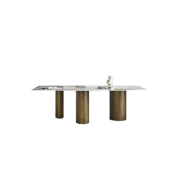 Mira Modern Dining Table – White Sintered Stone Top with Luxury Gold Metal Base, Contemporary Designer Dining Table - Sleek Furniture