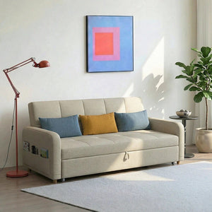 ML203 L Shape Three Seater Sofa Bed with Storage | Linen Corner Sofa Bed with Pull-Out Bed Function & Hidden Storage | Modern 3-Seater Convertible Sofa for Living Room - Sleek Furniture