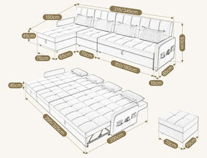 ML203 L Shape Three Seater Sofa Bed with Storage | Linen Corner Sofa Bed with Pull-Out Bed Function & Hidden Storage | Modern 3-Seater Convertible Sofa for Living Room - Sleek Furniture