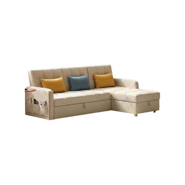ML203 L Shape Three Seater Sofa Bed with Storage | Linen Corner Sofa Bed with Pull-Out Bed Function & Hidden Storage | Modern 3-Seater Convertible Sofa for Living Room - Sleek Furniture