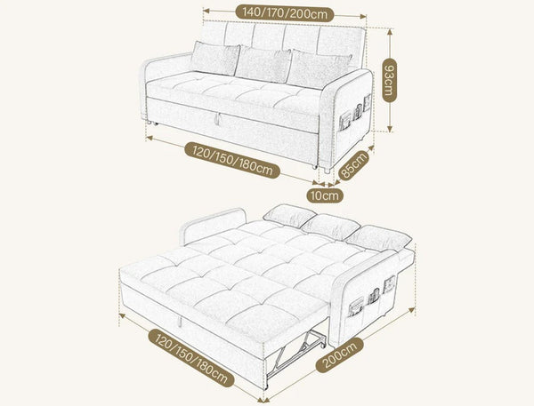 ML203 L Shape Three Seater Sofa Bed with Storage | Linen Corner Sofa Bed with Pull-Out Bed Function & Hidden Storage | Modern 3-Seater Convertible Sofa for Living Room - Sleek Furniture
