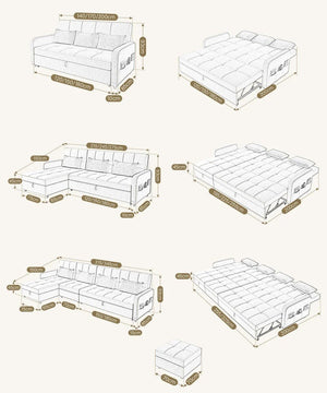 ML203 L Shape Three Seater Sofa Bed with Storage | Linen Corner Sofa Bed with Pull-Out Bed Function & Hidden Storage | Modern 3-Seater Convertible Sofa for Living Room - Sleek Furniture