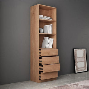 Modern 3 - Piece Bookcase Set – Glass & Solid Wood Shelving Units, Cherry Finish Storage Display Shelves for Living Room, Office & Home Organisation - Sleek Furniture